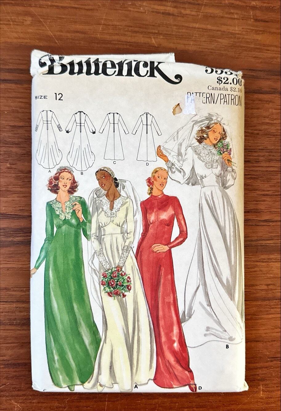 VINTAGE UNCUT Butterick 5532 Wedding Dress Pattern 1970s Size 12